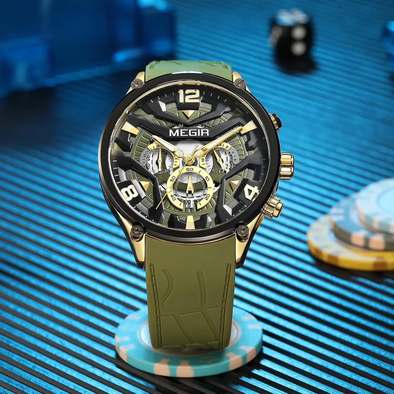 Men's Fashion Military Sport Chronograph Hollow harsh jar Analog Quartz Watch Silicone Date Calendar Luminous Casual Waterproof Wristwatch for Men CARLIEN 