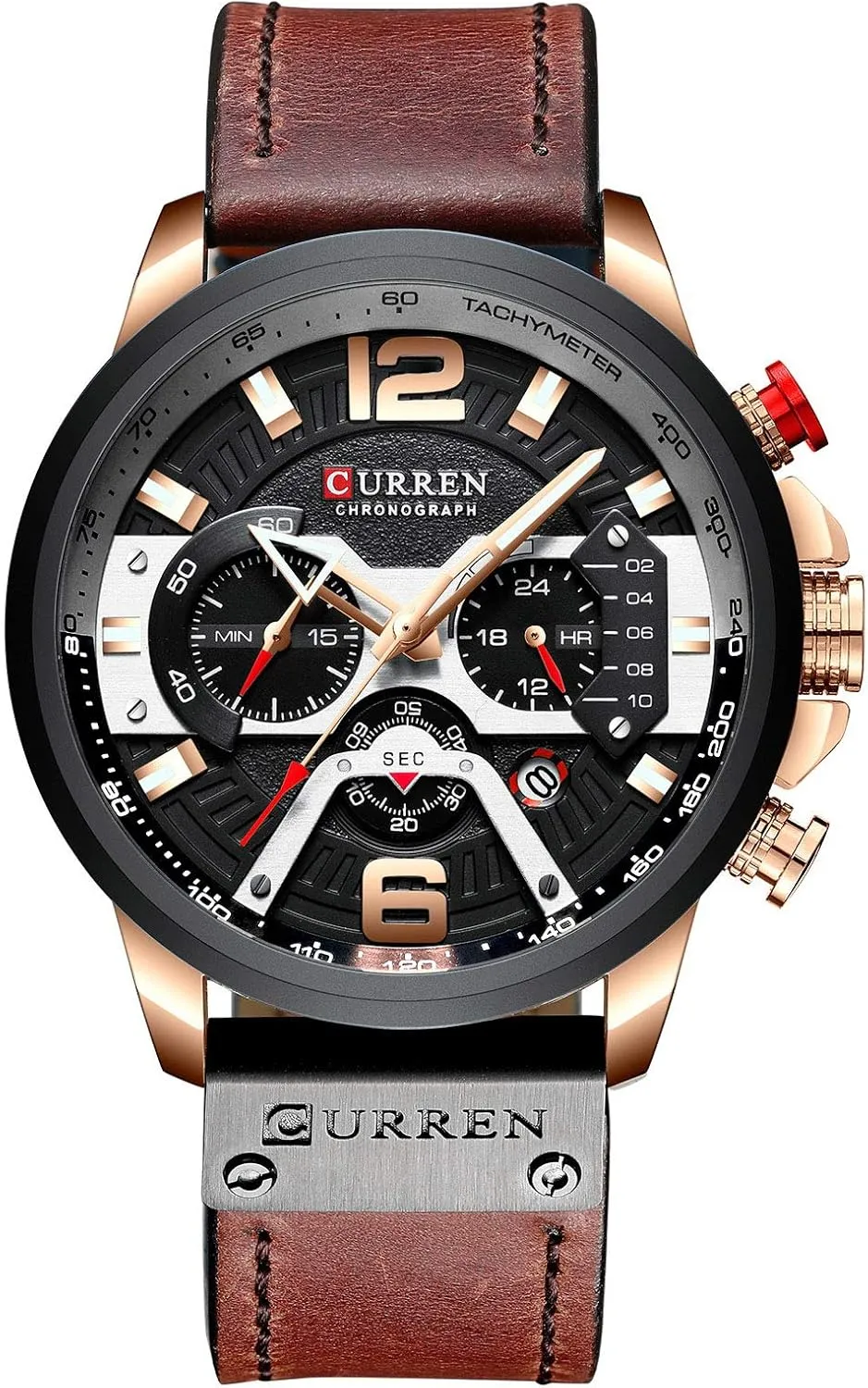 Mens Luxury Watches Business Chronograph Dress Waterproof Leather plateau Strap Analog Quartz Wrist Watch FANMIS 