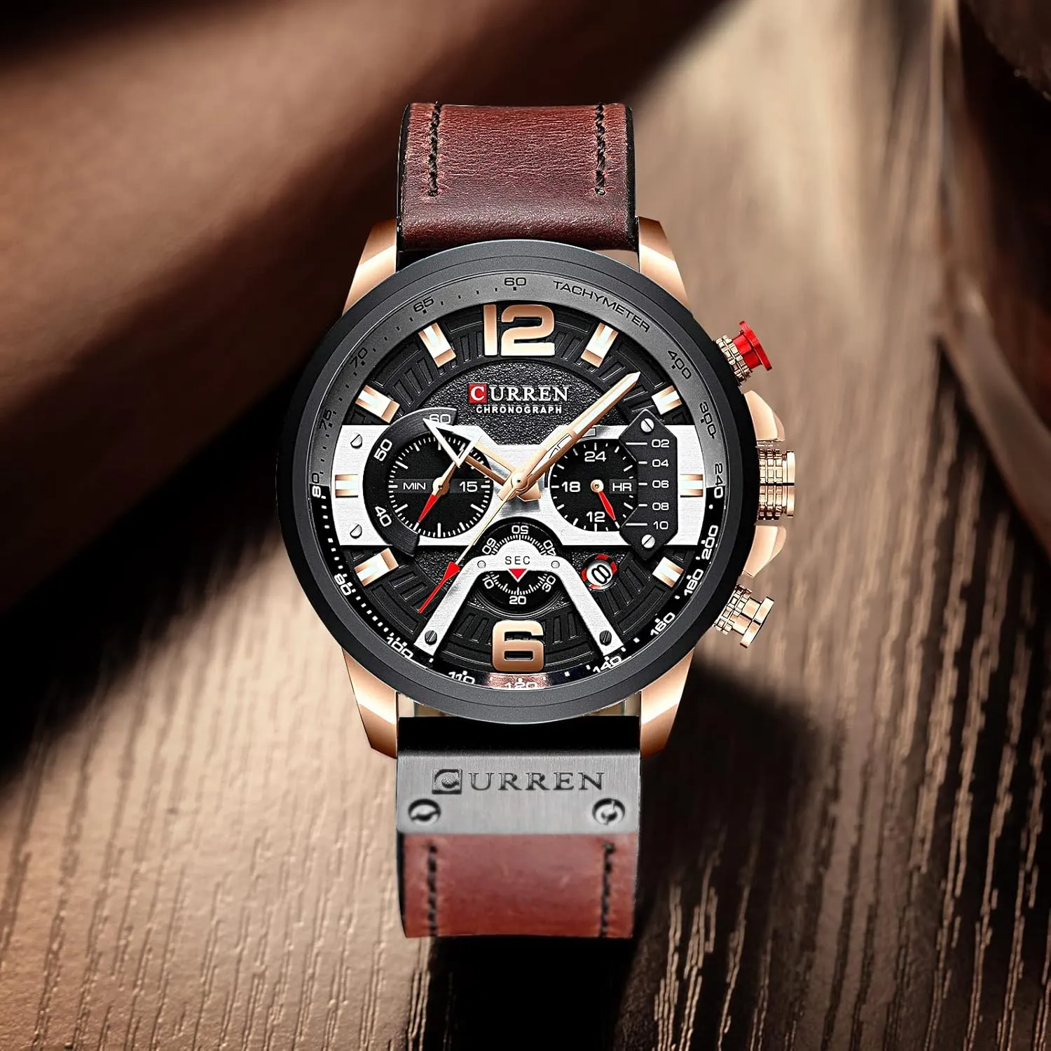 Mens Luxury Watches Business Chronograph Dress Waterproof Leather plateau Strap Analog Quartz Wrist Watch FANMIS 