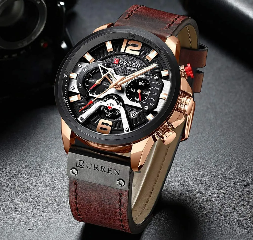 Mens Luxury Watches Business Chronograph Dress Waterproof Leather plateau Strap Analog Quartz Wrist Watch FANMIS 