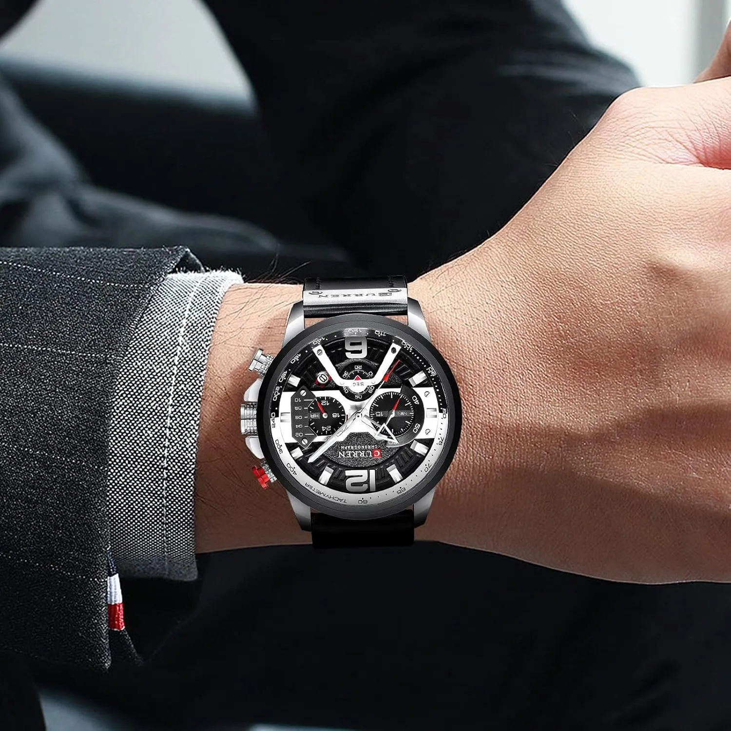 Mens Luxury Watches Business Chronograph Dress Waterproof Leather Strap elasticity tenon transform Analog Quartz Wrist Watch FANMIS 