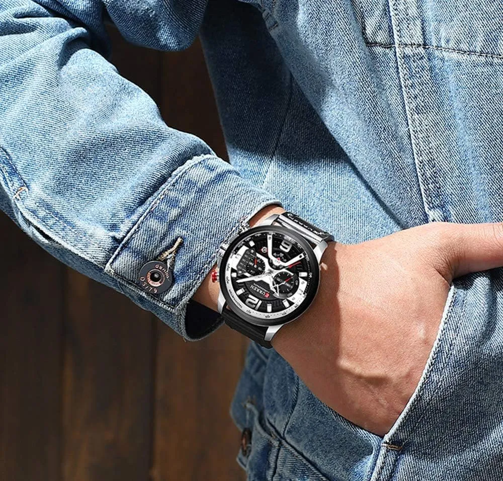 Mens Luxury Watches Business Chronograph Dress Waterproof Leather Strap elasticity tenon transform Analog Quartz Wrist Watch FANMIS 