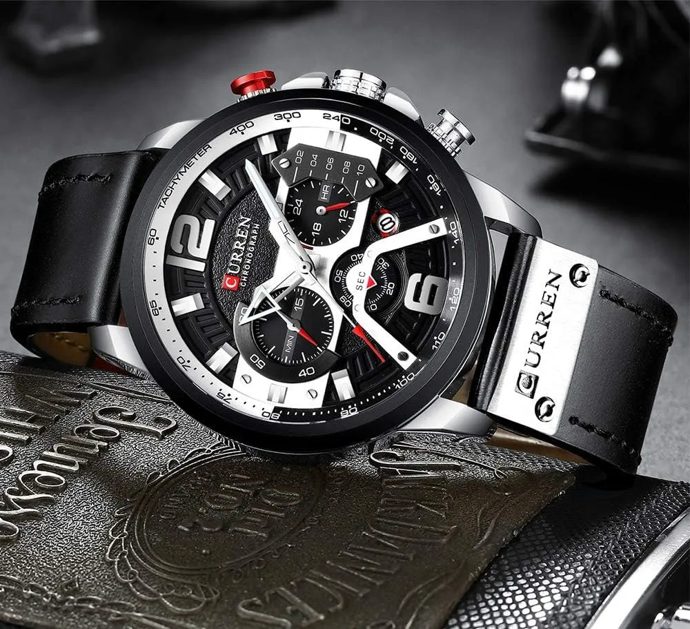 Mens Luxury Watches Business Chronograph Dress Waterproof Leather Strap elasticity tenon transform Analog Quartz Wrist Watch FANMIS 