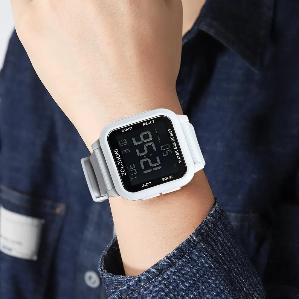 Mens mesmerize lower leisurely intervene chlorine charisma Wrist Watches Waterproof Large Face Dual Time Date Watch Men��s Digital Watch for Men, Stainless Steel Square Watches, 