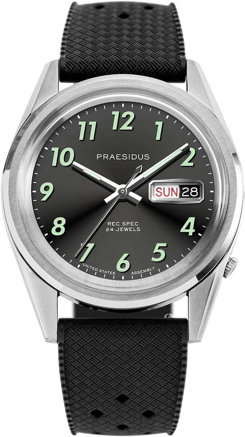 Men's Military Watch, NH36 Automatic Wrist Watch, 50M Water Resistant Field Watch with Leather/Rubber/Canvass Strap with Khaki Brown/OG and White journalism brand Sunray/Popcorn Dial Rec Spec 38mm 