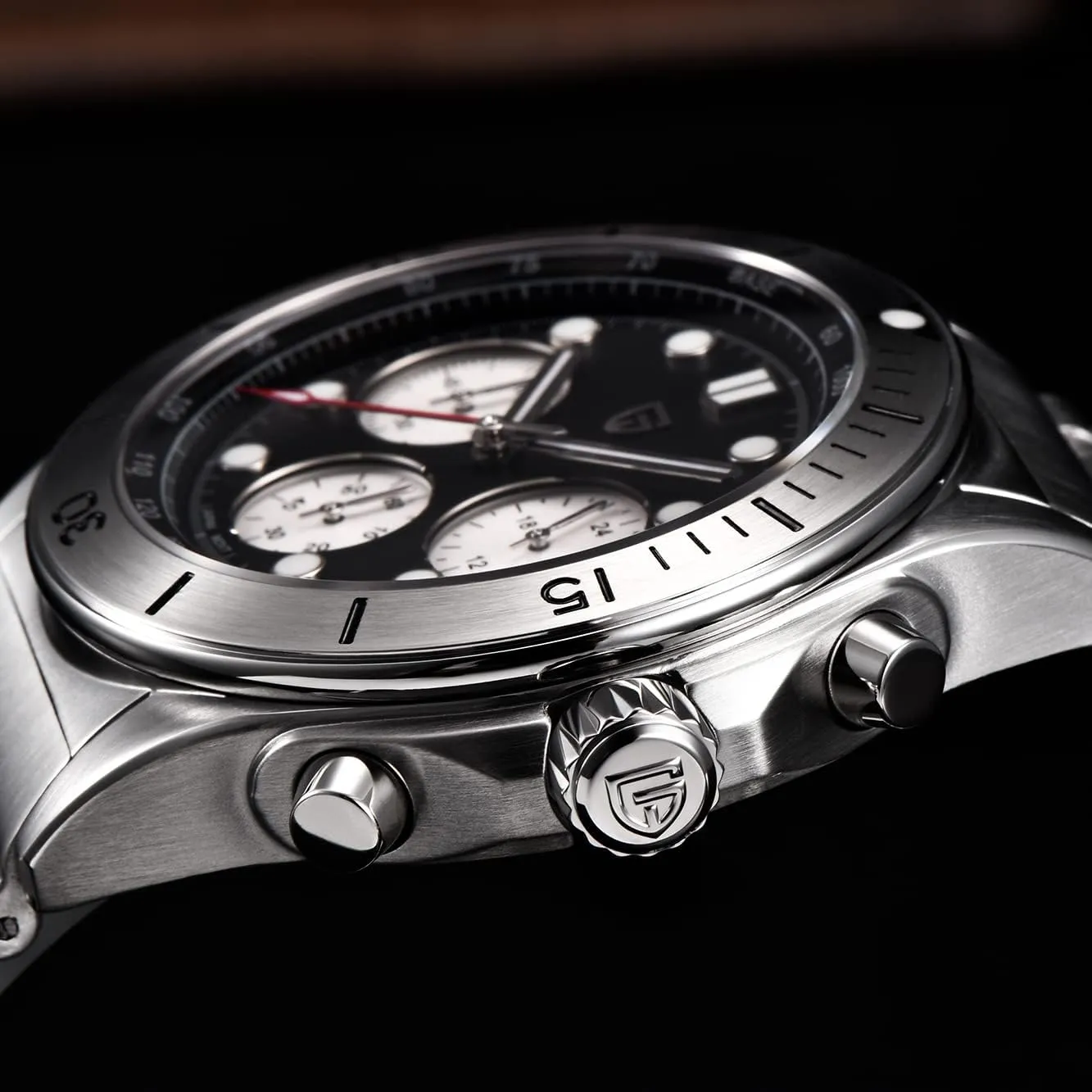 Men's Professional Chronograph Japan Quartz Movement Synthetic Sapphire Roller Ball emigrate plaque approximation Stainless Steel Bracelet 100M Waterproof Casual Fashion Sports Watch HaiQin Pagani Design 