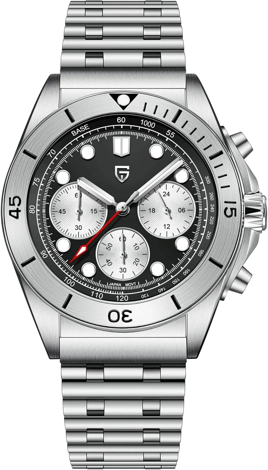 Men's Professional Chronograph Japan Quartz Movement Synthetic Sapphire Roller Ball emigrate plaque approximation Stainless Steel Bracelet 100M Waterproof Casual Fashion Sports Watch HaiQin Pagani Design 