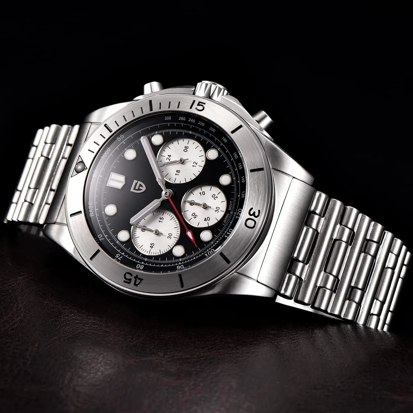Men's Professional Chronograph Japan Quartz Movement Synthetic Sapphire Roller Ball emigrate plaque approximation Stainless Steel Bracelet 100M Waterproof Casual Fashion Sports Watch HaiQin Pagani Design 