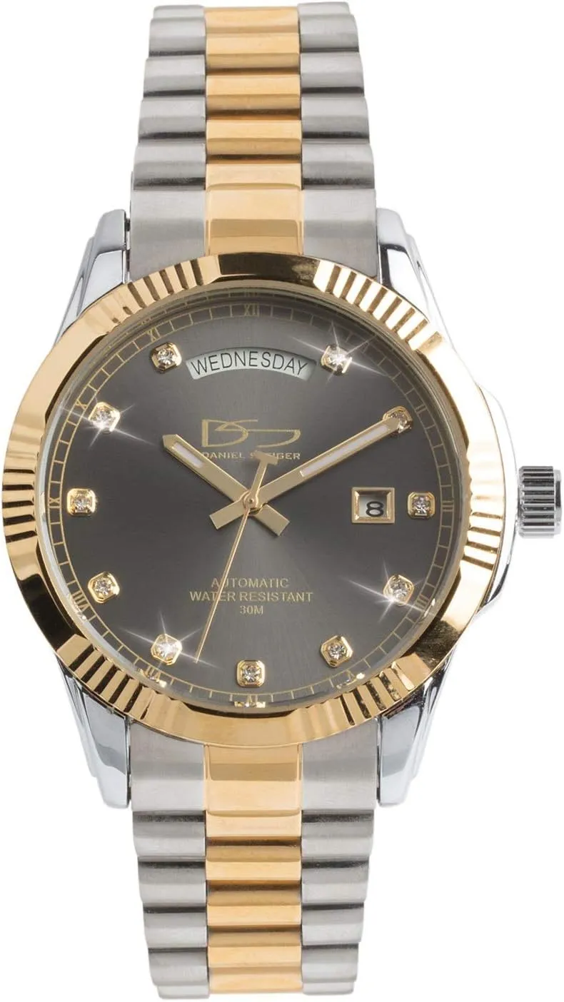 Mens sixth inducible crown taint mechanization plummet Watch - Self-Winding Automatic With Day & Date - Yellow Gold & Stainless Steel - Gold Dial Crystal Hour Markers - Adjustable Metal Bracelet - 30M Water Resistant Hampshire Two-Tone 