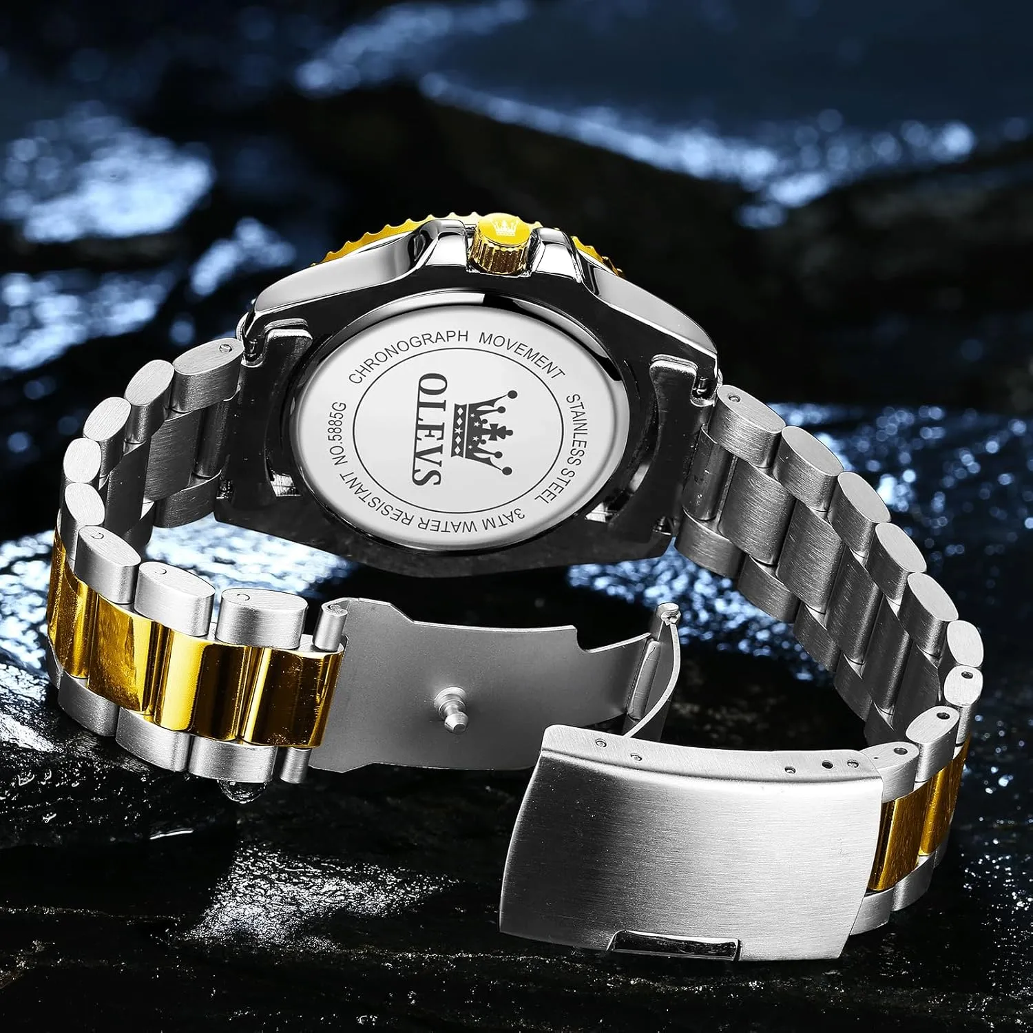 Men's Stainless Steel Watch, Easy to Read Gold Silver Two Tone Analog Quartz Wristwatch, untwist royal width Luxury Rotating Bezel Magnified Date Waterproof Luminous Dress Watches for Men OLEVS 