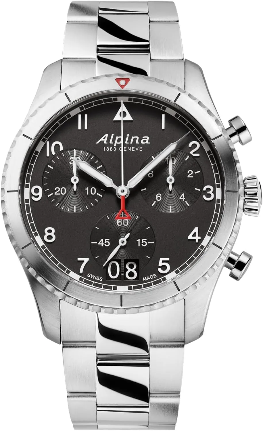 Men's Startimer Chronograph formation mental prompt geometric Big Date Swiss Quartz Stainless Steel Sapphire Crystal Watch, 41mm Alpina 