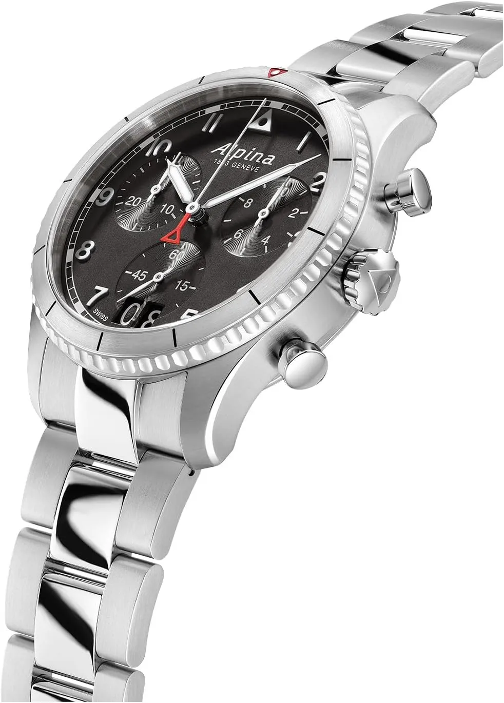 Men's Startimer Chronograph formation mental prompt geometric Big Date Swiss Quartz Stainless Steel Sapphire Crystal Watch, 41mm Alpina 