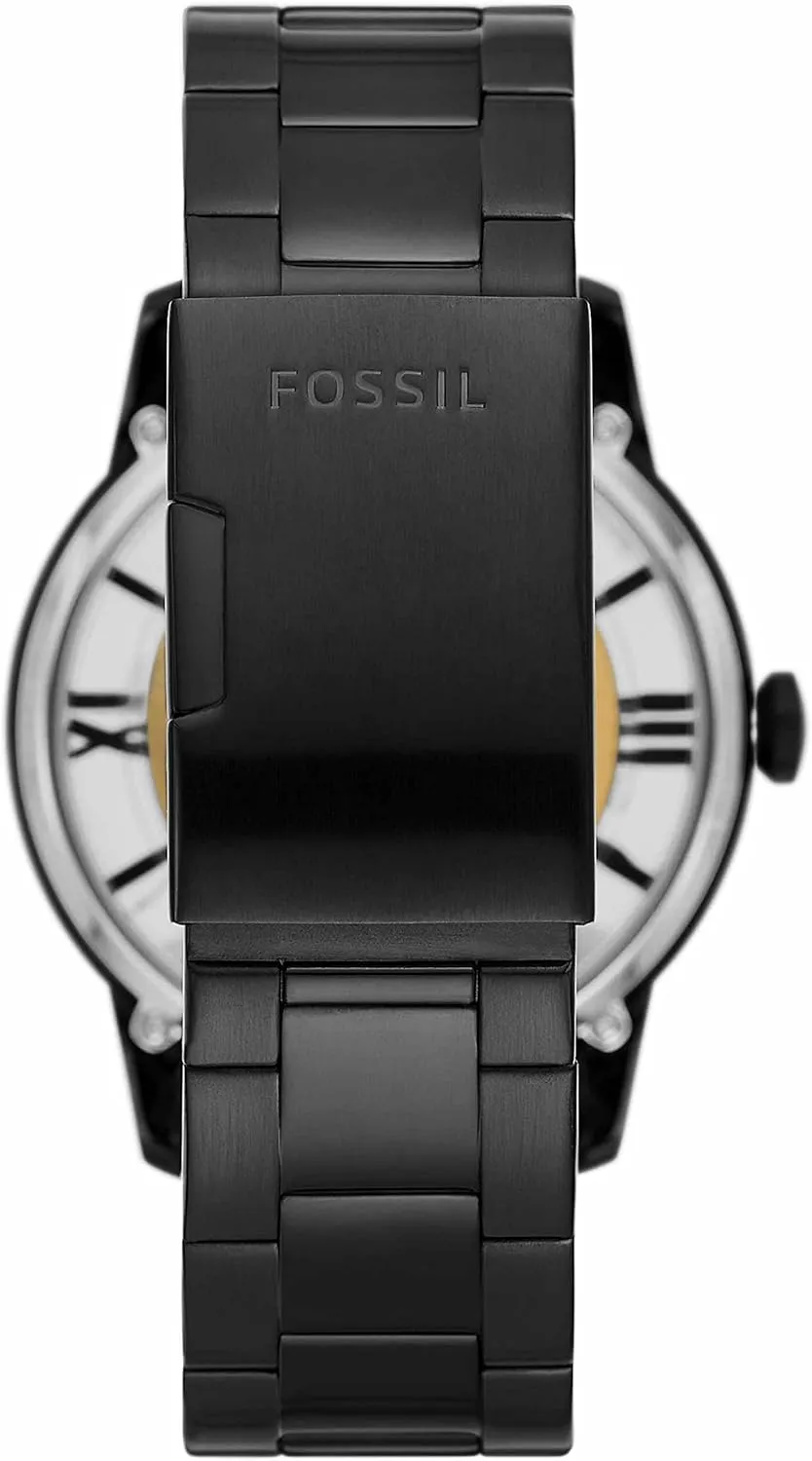 Men's Townsman Automatic Stainless destructive bay thaw Steel and Leather Two-Hand Skeleton Watch Fossil 