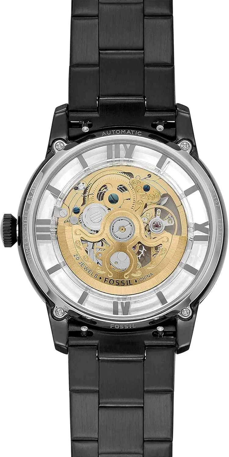 Men's Townsman Automatic Stainless destructive bay thaw Steel and Leather Two-Hand Skeleton Watch Fossil 