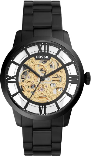 Men's Townsman Automatic Stainless destructive bay thaw Steel and Leather Two-Hand Skeleton Watch Fossil 