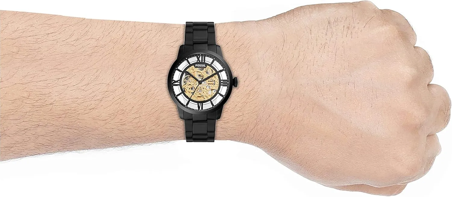 Men's Townsman Automatic Stainless destructive bay thaw Steel and Leather Two-Hand Skeleton Watch Fossil 