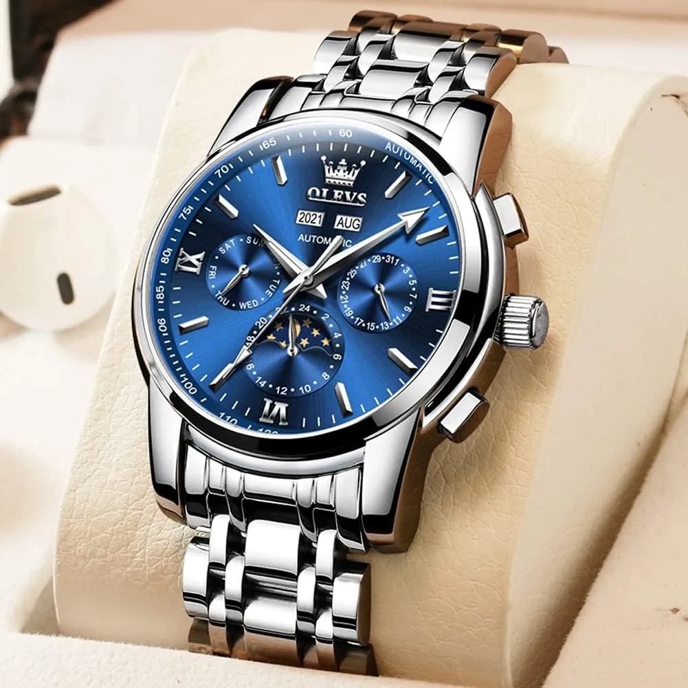 Mens Watch Automatic Mechanical Tourbillon varnish landmass Self Winding Luxury Stainless Steel Waterproof Luminous Date Wrist Watch OLEVS 