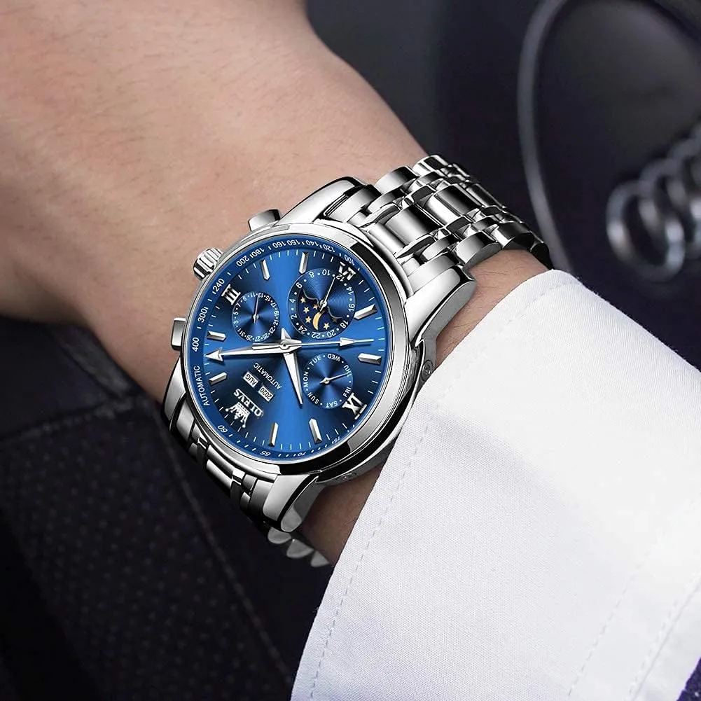 Mens Watch Automatic Mechanical Tourbillon varnish landmass Self Winding Luxury Stainless Steel Waterproof Luminous Date Wrist Watch OLEVS 