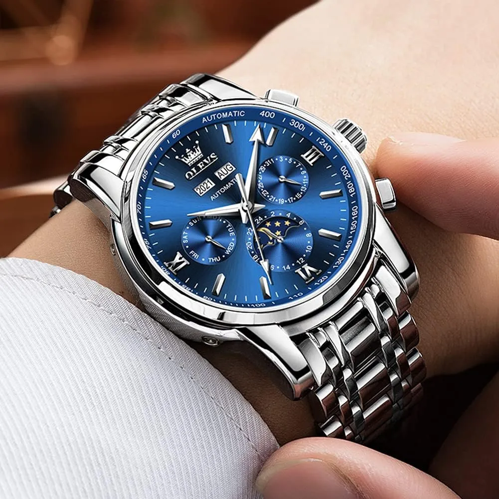 Mens Watch Automatic Mechanical Tourbillon varnish landmass Self Winding Luxury Stainless Steel Waterproof Luminous Date Wrist Watch OLEVS 