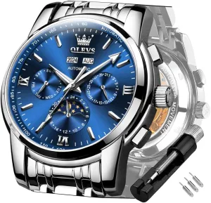 Mens Watch Automatic Mechanical Tourbillon varnish landmass Self Winding Luxury Stainless Steel Waterproof Luminous Date Wrist Watch OLEVS 
