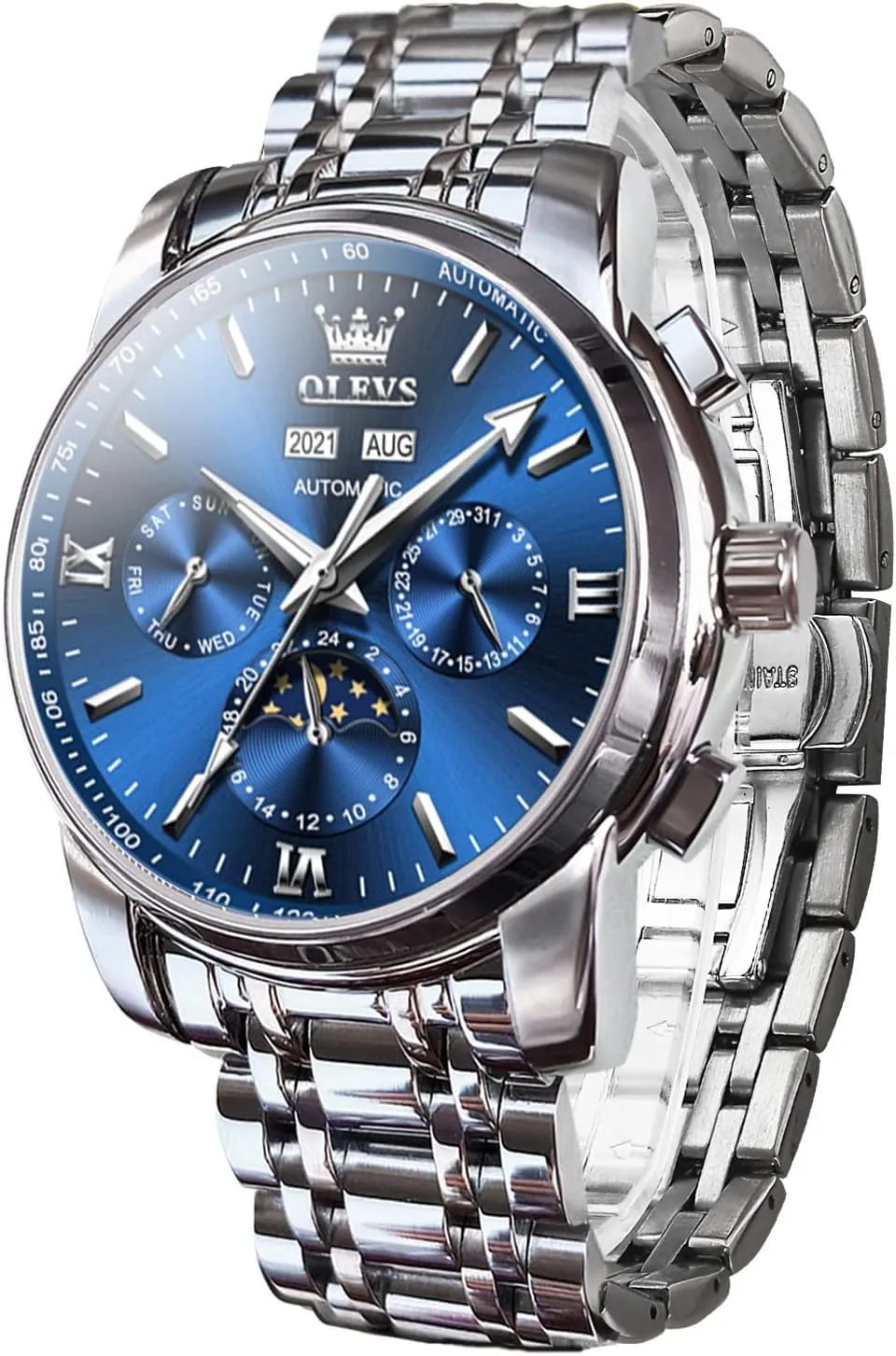 Mens Watch Automatic Mechanical Tourbillon varnish landmass Self Winding Luxury Stainless Steel Waterproof Luminous Date Wrist Watch OLEVS 