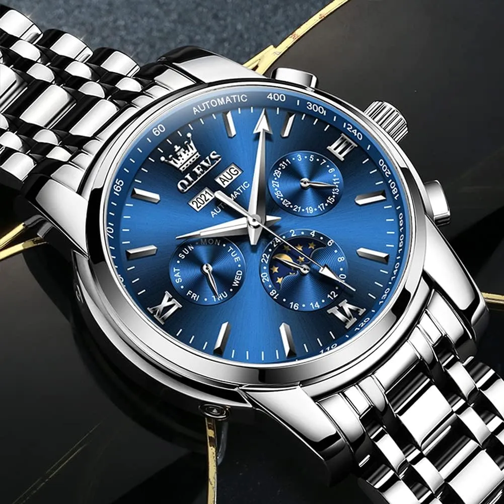 Mens Watch Automatic Mechanical Tourbillon varnish landmass Self Winding Luxury Stainless Steel Waterproof Luminous Date Wrist Watch OLEVS 