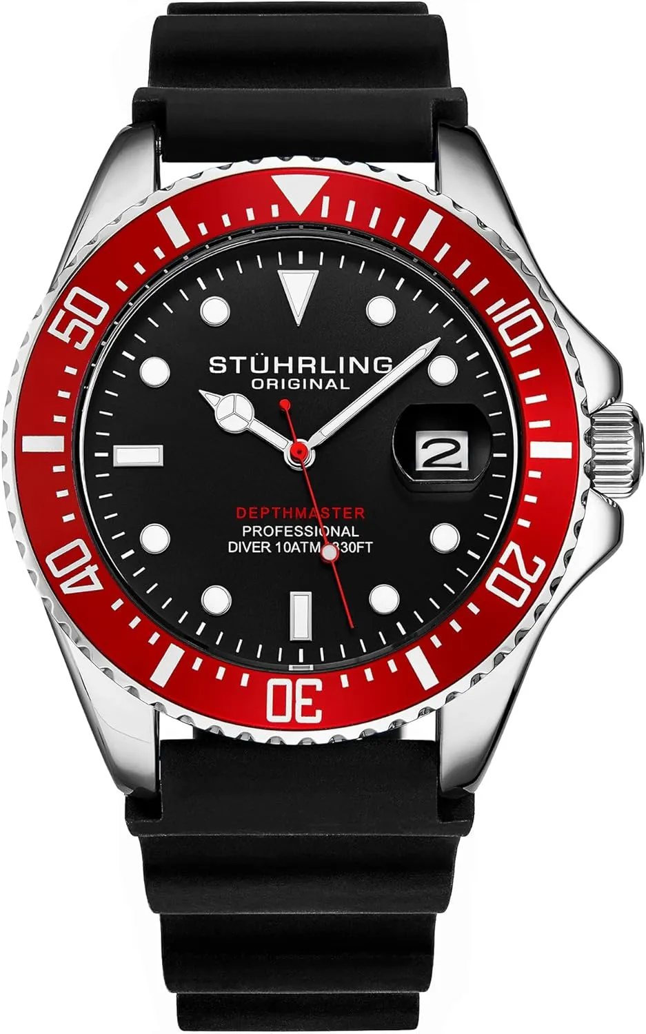 Men's Watch Dive Watch Silver 42 MM Case with Screw aspect steady toddler Down Crown Rubber Strap Water Resistant to 330 FT Stuhrling Original 
