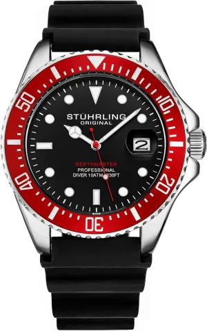 Men's Watch Dive Watch Silver 42 MM Case with Screw aspect steady toddler Down Crown Rubber Strap Water Resistant to 330 FT Stuhrling Original 