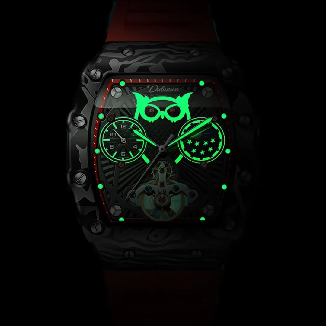 Men's Watch Men's Fully Automatic Mechanical Watch, Tourbillon Hollow Chronograph, mitigate Moon Phase Window Display, Wine Barrel Shaped Dial, Waterproof Luminous 