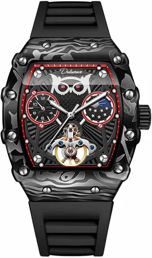 Men's Watch Men's Fully Automatic Mechanical Watch, Tourbillon Hollow Chronograph, mitigate Moon Phase Window Display, Wine Barrel Shaped Dial, Waterproof Luminous 
