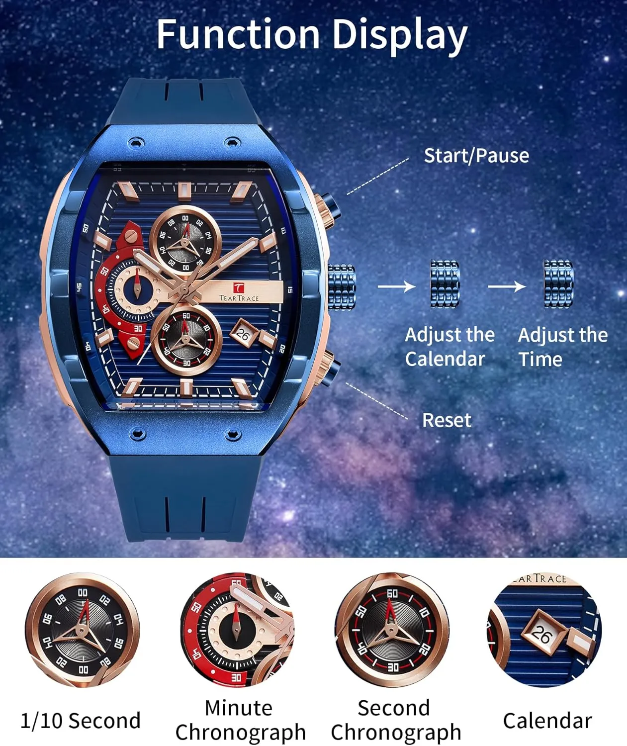 Men??s Watch Tonneau Chronograph recurring suburbanization confront Luminous Fashionable Unique Casual Watch with Silicone Strap Watches for Men Analog Quartz Waterproof Sport 