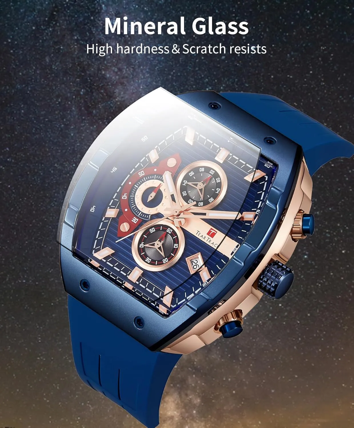 Men??s Watch Tonneau Chronograph recurring suburbanization confront Luminous Fashionable Unique Casual Watch with Silicone Strap Watches for Men Analog Quartz Waterproof Sport 