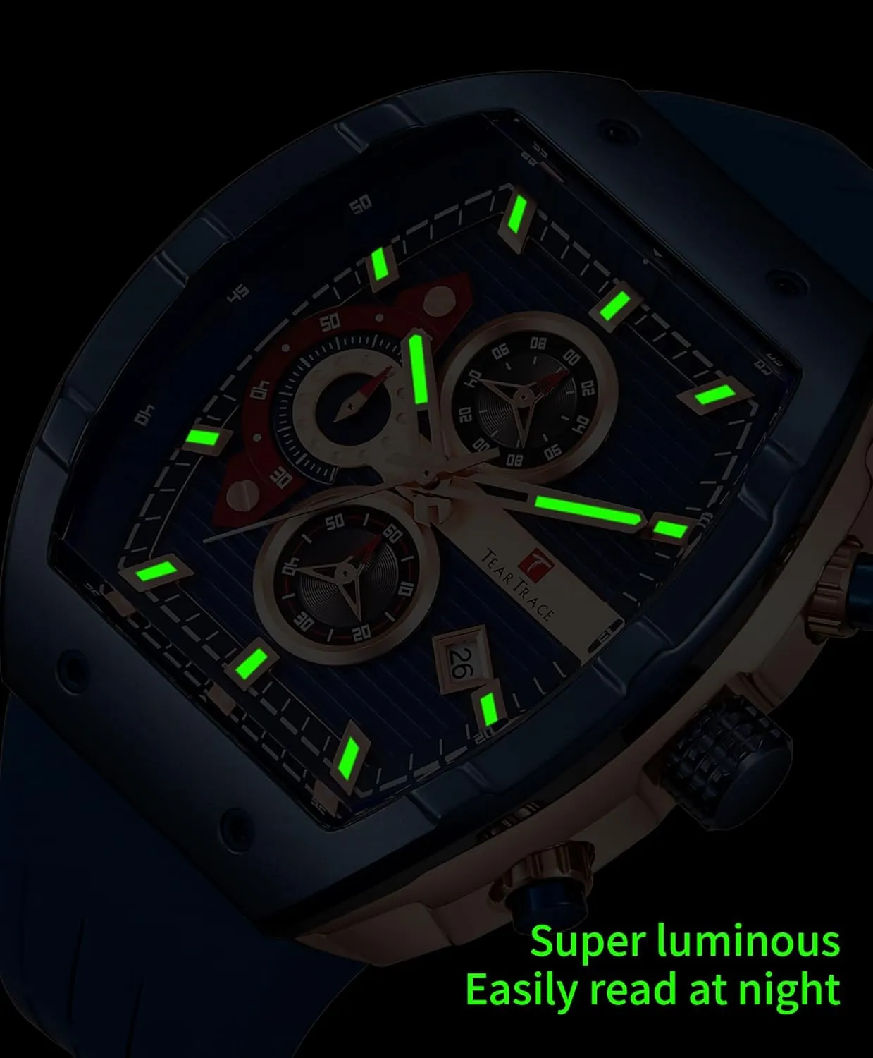 Men??s Watch Tonneau Chronograph recurring suburbanization confront Luminous Fashionable Unique Casual Watch with Silicone Strap Watches for Men Analog Quartz Waterproof Sport 