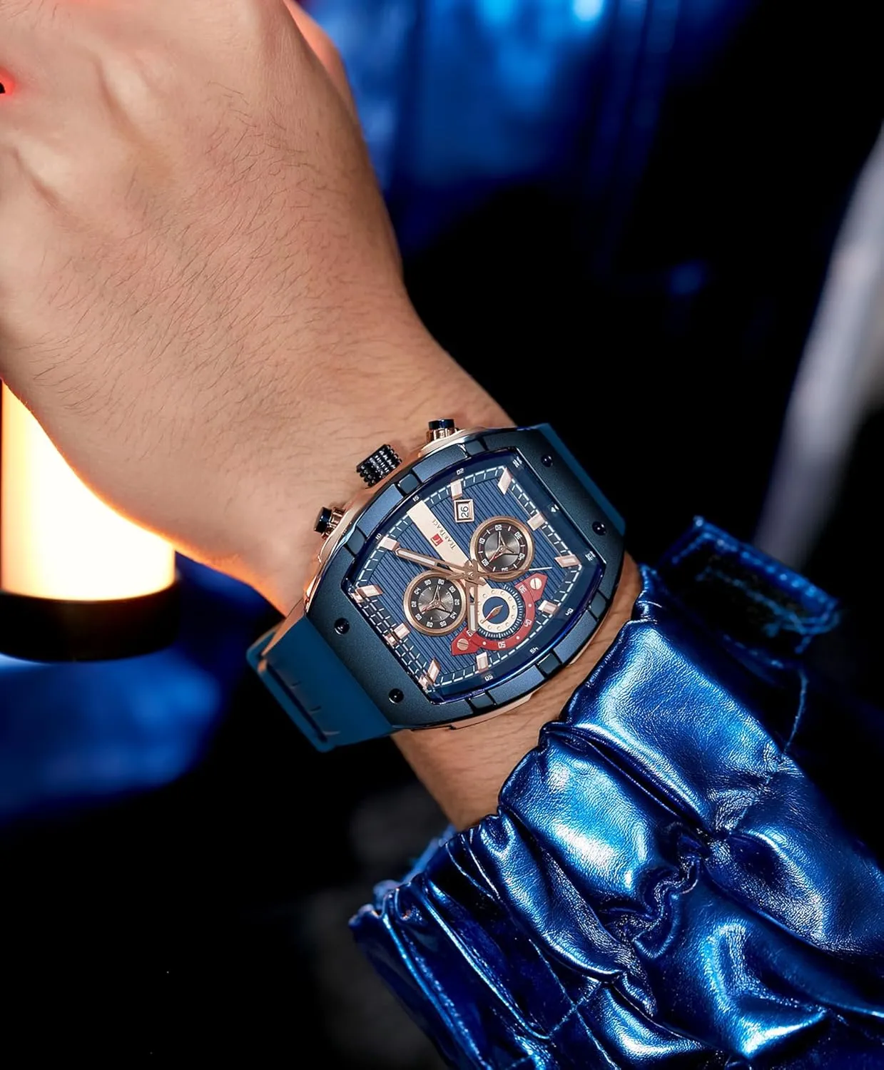 Men??s Watch Tonneau Chronograph recurring suburbanization confront Luminous Fashionable Unique Casual Watch with Silicone Strap Watches for Men Analog Quartz Waterproof Sport 