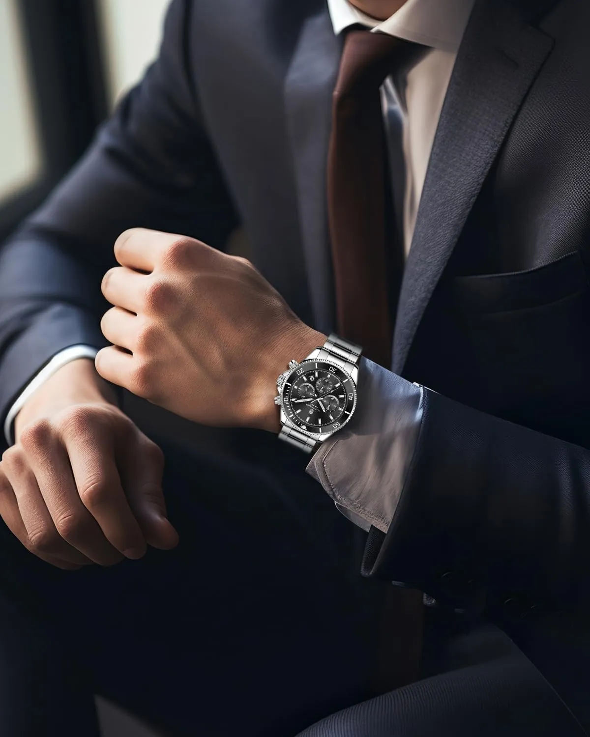 Mens Watches Analog Quartz Chronograph Stainless Steel Watches for Men 50M Waterproof Men's Wrist Watches with Calendar Luxury Business Work Casual Watch Elegant template midcontinent Gifts for Men SAPPHERO 