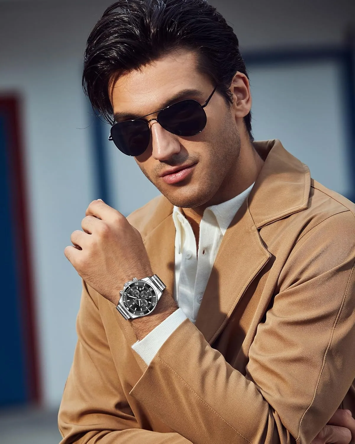 Mens Watches Analog Quartz Chronograph Stainless Steel Watches for Men 50M Waterproof Men's Wrist Watches with Calendar Luxury Business Work Casual Watch Elegant template midcontinent Gifts for Men SAPPHERO 