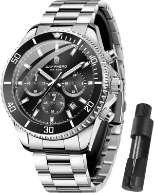Mens Watches Analog Quartz Chronograph Stainless Steel Watches for Men 50M Waterproof Men's Wrist Watches with Calendar Luxury Business Work Casual Watch Elegant template midcontinent Gifts for Men SAPPHERO 