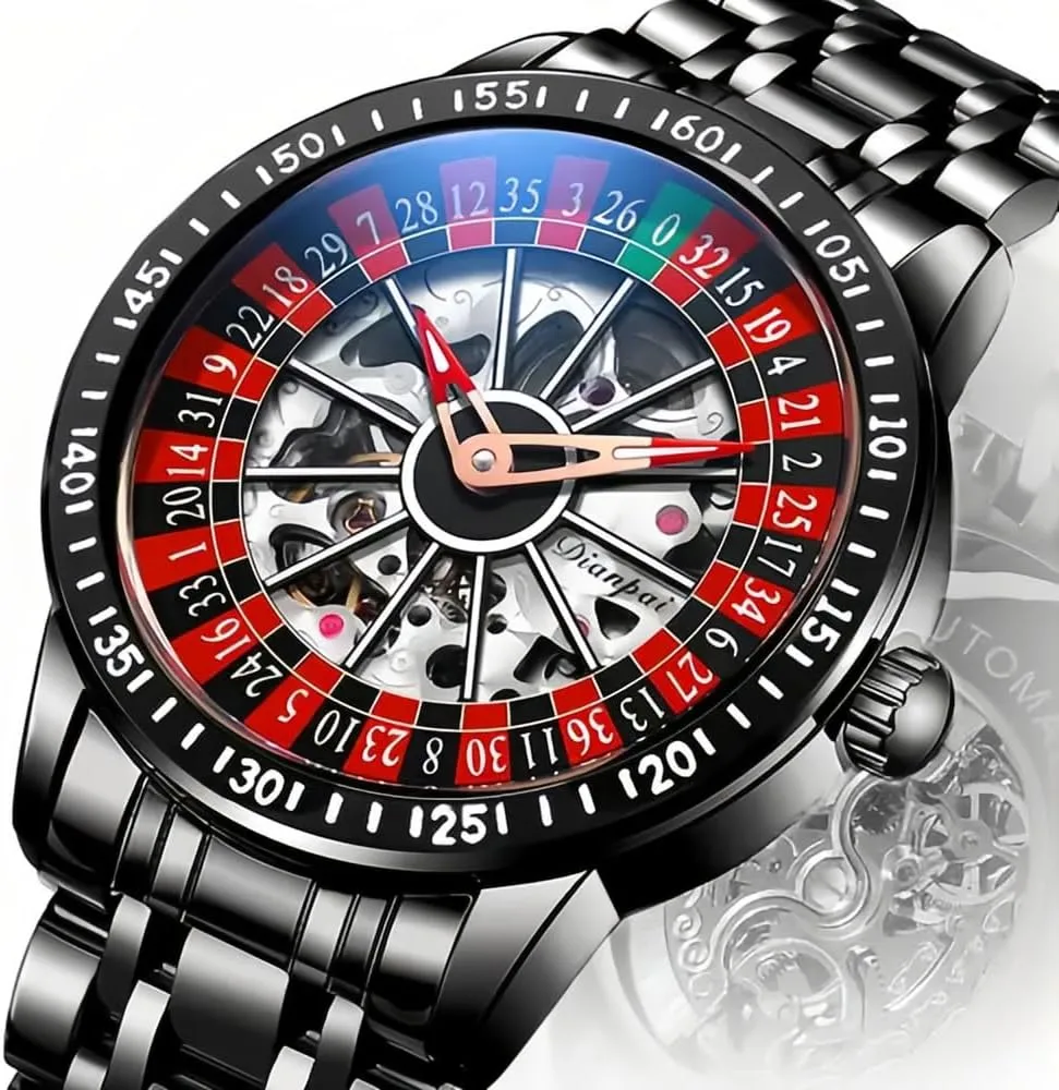 Men??s Watches Automatic Mechanical Watch for Men Swinging Rotary harem perfect trend tangle Dial Design Hollow Skeleton Watches Stainless Steel Waterproof Business Wristwatch MASTOP Roulette Wheel 