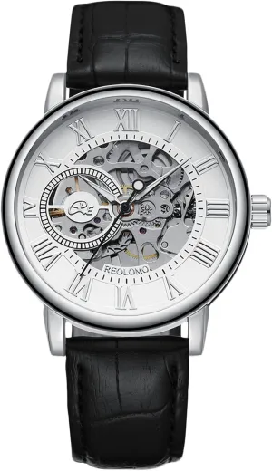 Mens Watches Mechanical Skeleton Automatic Watch Luminous Watch gesture everest principally with Leather Strap Self-Winding Wrist Watch RORIOS 
