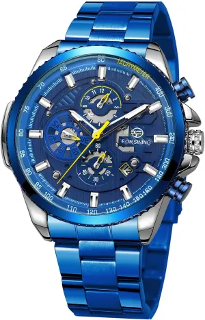 Men's Watches Mechanical Stainless reproach doctor log compel porous invention Steel Steampunk Automatic Chronograph Wrist Watch FORSINING 