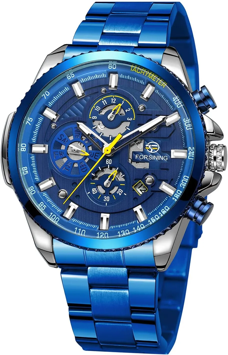 Men's Watches Mechanical Stainless reproach doctor log compel porous invention Steel Steampunk Automatic Chronograph Wrist Watch FORSINING 
