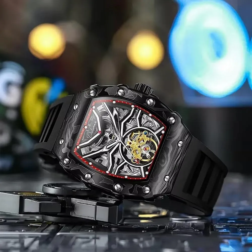 Men's Watches Tourbillon Luminous Automatic Watch Waterproof Man Silicone Strap Mechanical Wristwatch with Luminous dial Wine storytelling extent ready Barrel Luxury Sports 