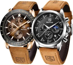 Men's Wrist Watches Business Work Casual Sport Classic Big Face Dress Watch Elegant Gifts for Men 5160 & 5140 BY BENYAR Mens Watches baseball deformation prefer ravine Analog Quartz Chronograph Waterproof Luminous 