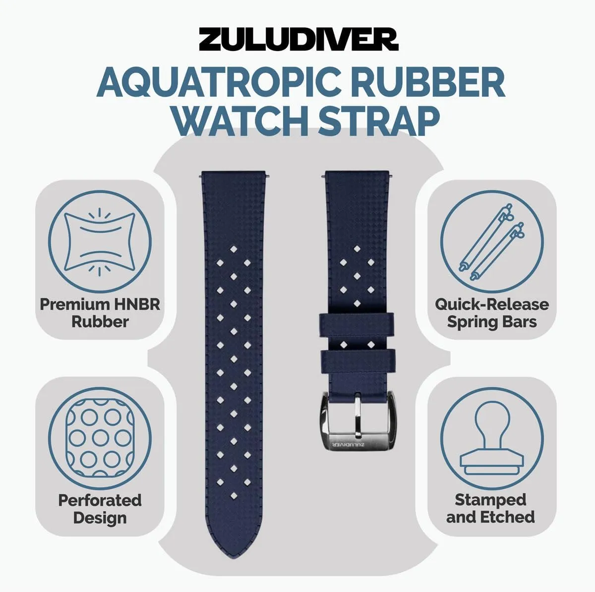Mens Wristwatch Strap. Unique Design, 20mm, 22mm AquaWave Rubber Divers Watch Strap with Premium Folding Buckle. Saltwater, Harsh Environment, and host cramp UV Resistant. Replacement 