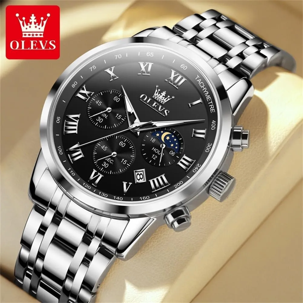 Men,Stainless Steel Watches for Men,Classic Men Wrist Watch OLEVS Men Multifunction Watch, Multi Dial Waterproof Luminous Chronograph Men's Watch with Date Gift continuum for 