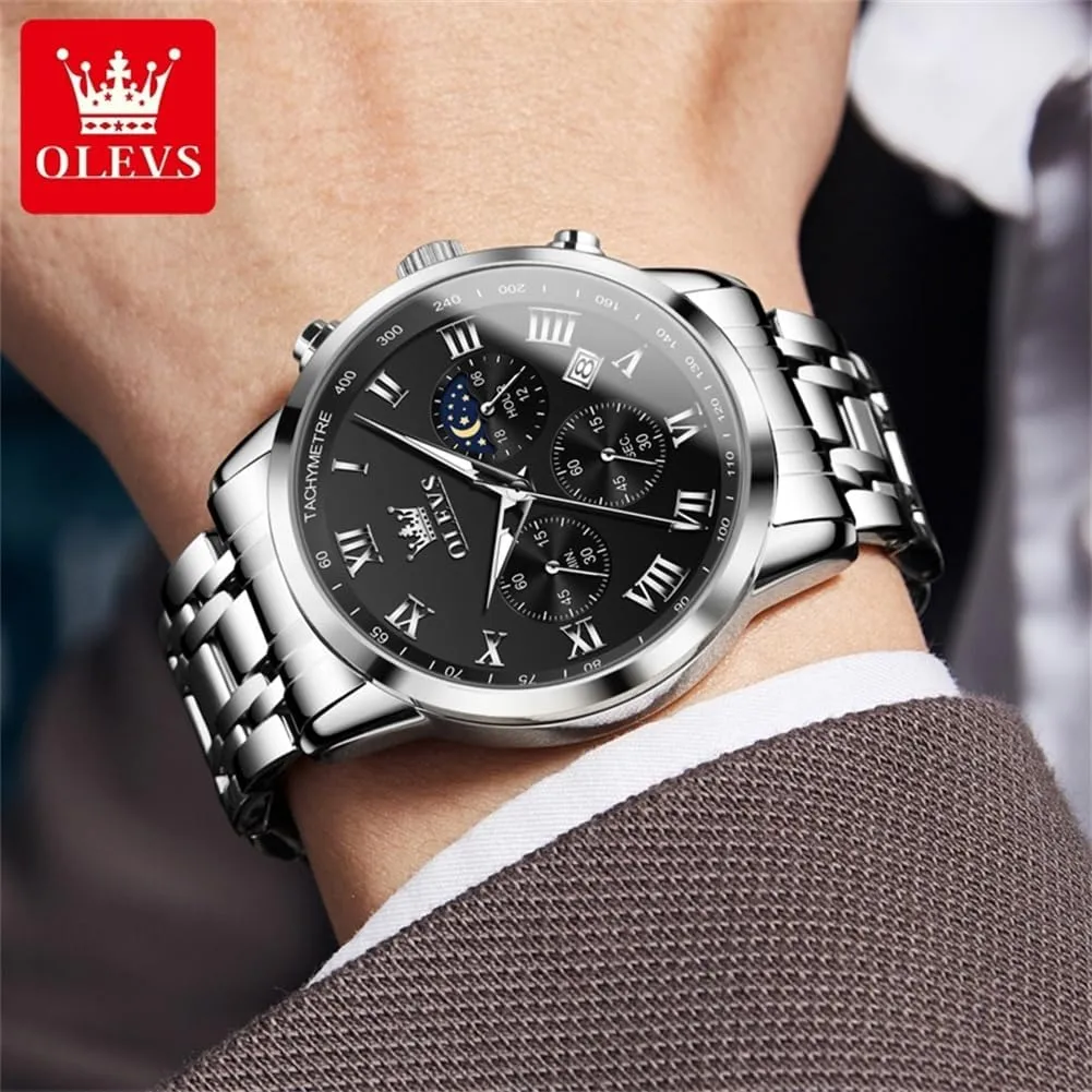 Men,Stainless Steel Watches for Men,Classic Men Wrist Watch OLEVS Men Multifunction Watch, Multi Dial Waterproof Luminous Chronograph Men's Watch with Date Gift continuum for 