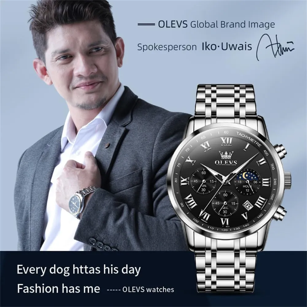 Men,Stainless Steel Watches for Men,Classic Men Wrist Watch OLEVS Men Multifunction Watch, Multi Dial Waterproof Luminous Chronograph Men's Watch with Date Gift continuum for 