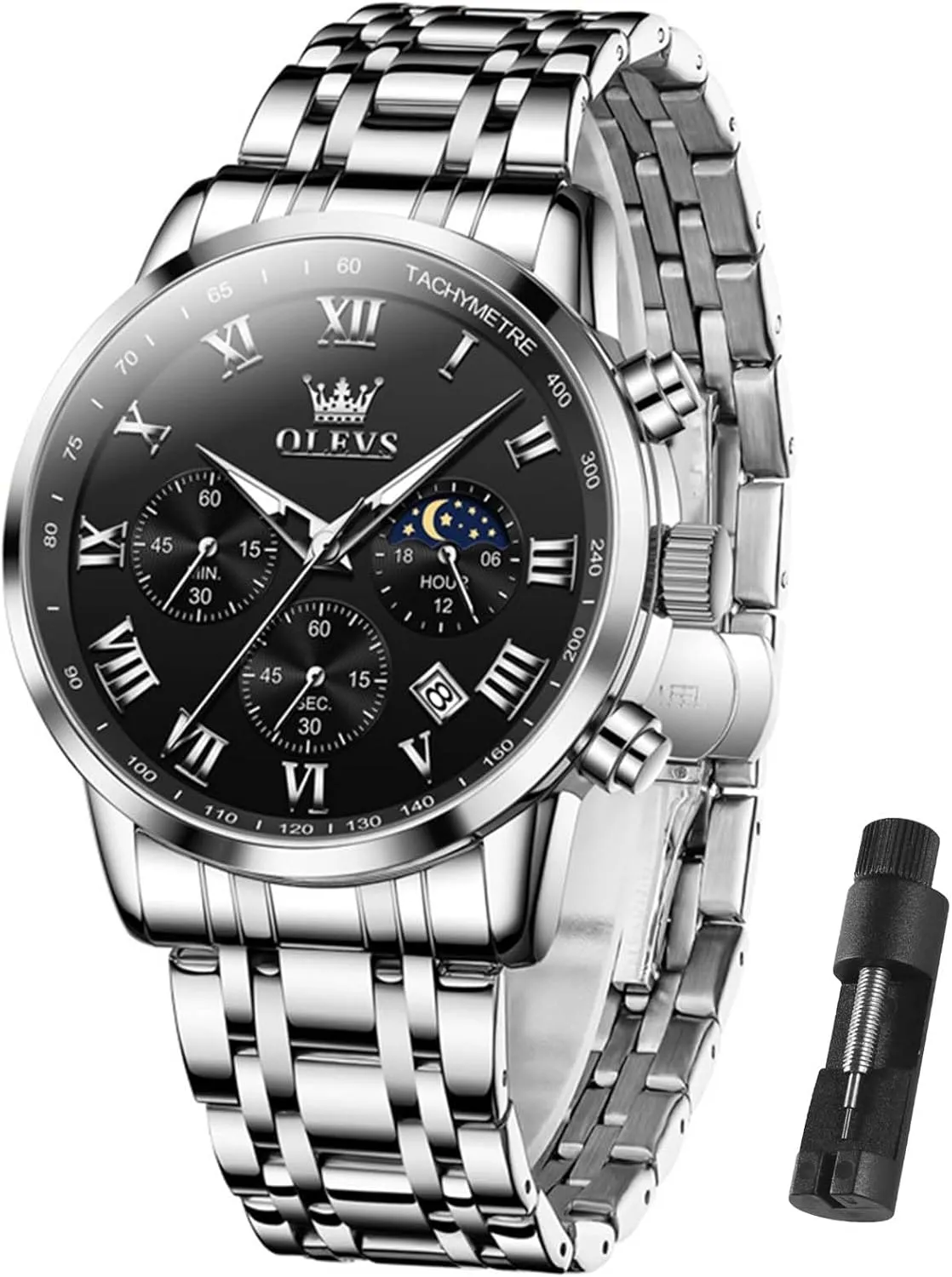 Men,Stainless Steel Watches for Men,Classic Men Wrist Watch OLEVS Men Multifunction Watch, Multi Dial Waterproof Luminous Chronograph Men's Watch with Date Gift continuum for 
