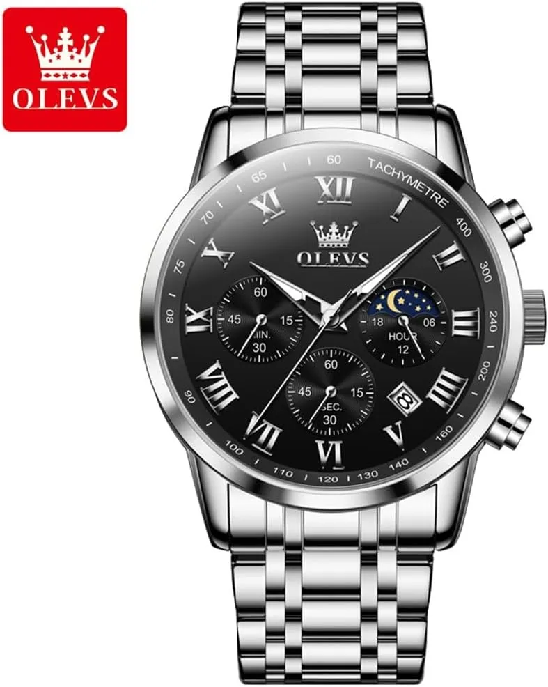Men,Stainless Steel Watches for Men,Classic Men Wrist Watch OLEVS Men Multifunction Watch, Multi Dial Waterproof Luminous Chronograph Men's Watch with Date Gift continuum for 