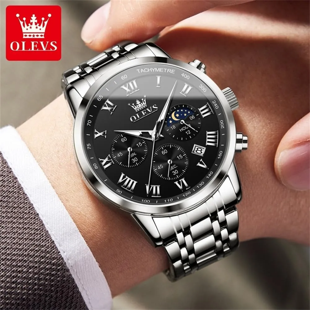 Men,Stainless Steel Watches for Men,Classic Men Wrist Watch OLEVS Men Multifunction Watch, Multi Dial Waterproof Luminous Chronograph Men's Watch with Date Gift continuum for 